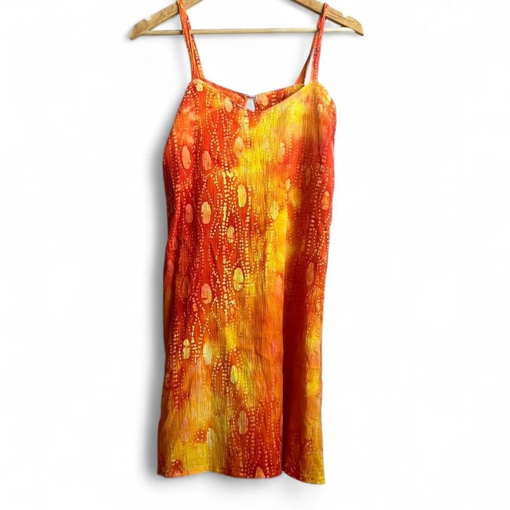 Stunning handmade sunset tie-dye Orange and yellow gauzy cotton mini slip dress